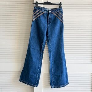 We The Free Blue Flare Jeans with Striped Accent